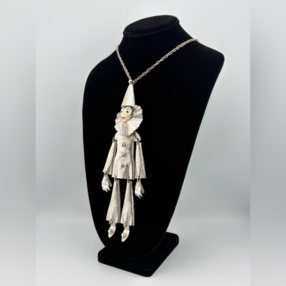 CAROL CHANNING POLCINI PIERROT PENDANT NECKLACE VINTAGE DANCING CLOWN - Picture 3 of 6